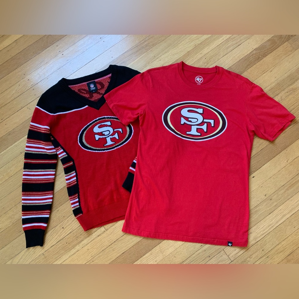 NWOT 49er PULLOVER KNIT SWEATER + 49er PULLOVER COTTON SHIRT BOTH WOMENS SIZE S